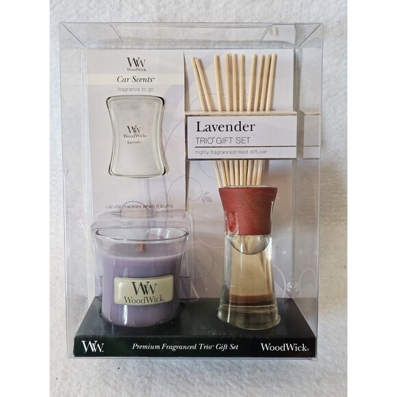 WoodWick Other - WoodWick Lavender Trio Gift Set Candle Reed Diffuser Car Scent New